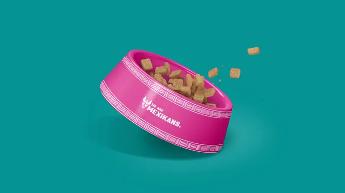 Picture of a bowl full of animal food with the We Are Mexikans logo.